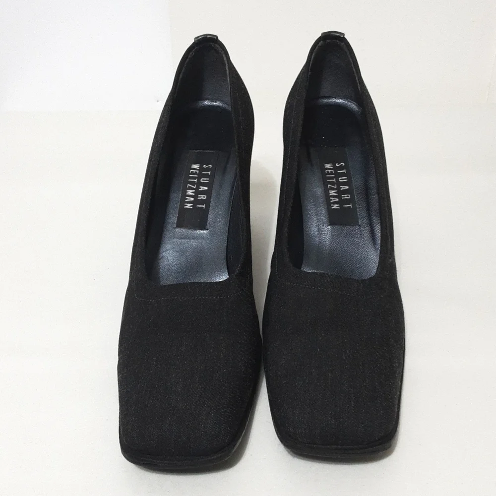 Stuart Weitzman Black Grayish Denim Platform‎ Heel